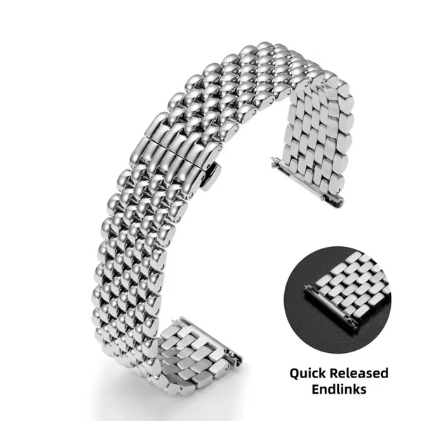 TOPHILL 20mm Beads Of Rice Watch Bracelet Polished Quick Release Endlinks Screw Links Universal 316L S. Steel Watchband Silver tophillwatch.com