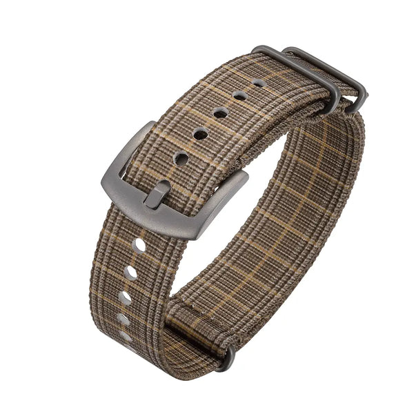 TOPHILL 20mm One-Piece Nylon Strap For Watch Classic Vintage Plaid Check Stripe Pattern Sandblasted Titanium Pin Buckle Unisex tophillwatch.com