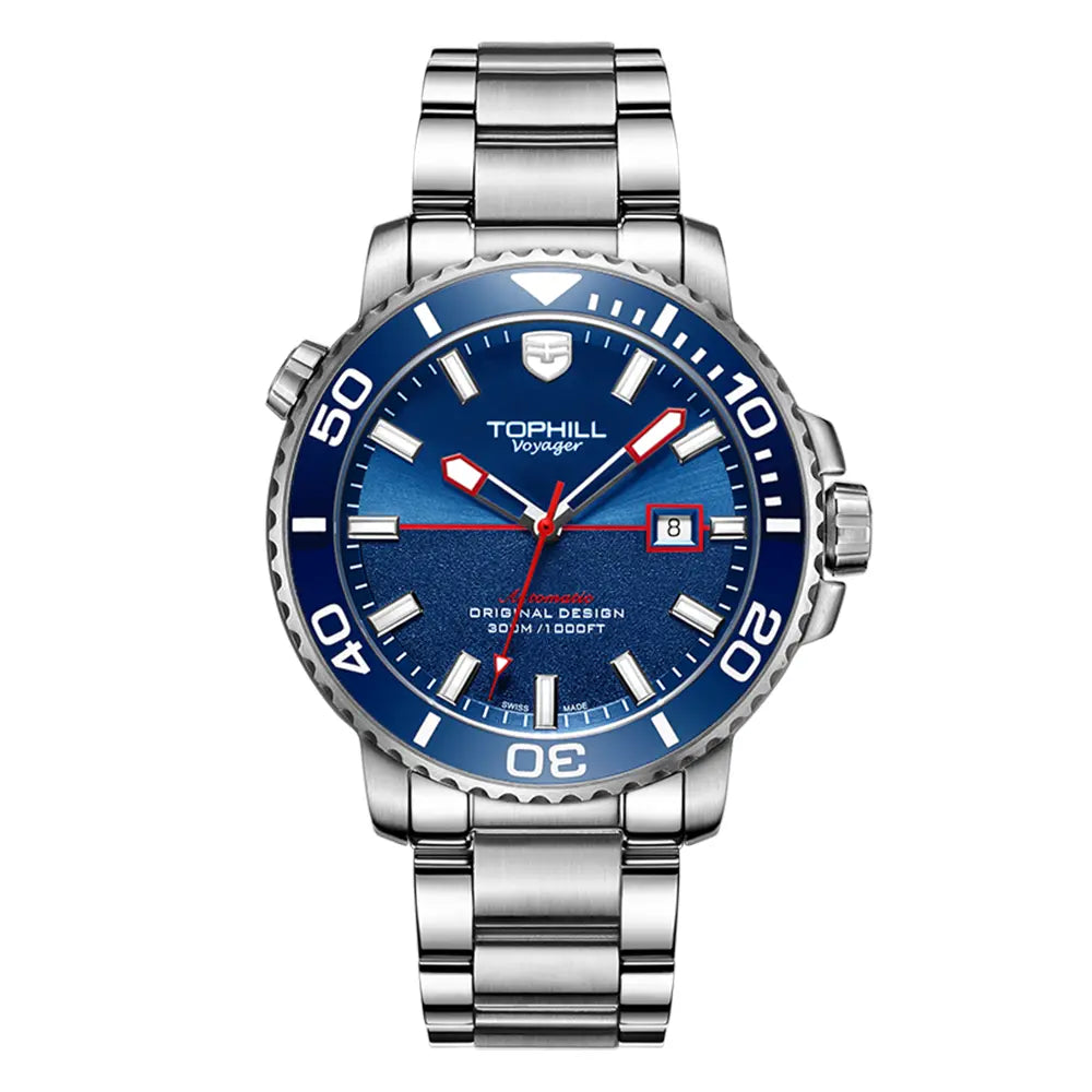 TOPHILL Men's Professional Diver Watch - 45mm Automatic, 300m/1000ft Water Resistant, Unidirectional Bezel, Luminous Dial, TD003G tophillwatch.com