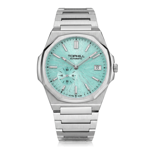 TOPHILL KIM Series Men's Automatic Watch 38.7mm Ultra-Slim 9mm Dress Watch Sunburst Dial Small Seconds Date Window Sapphire Crystal 5ATM Waterproof Stainless Steel Bracelet Mechanical Wristwatch Kim001 tophillwatch.com