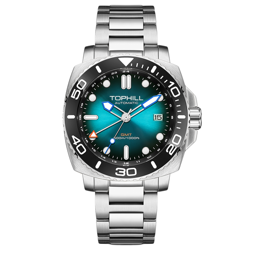 TOPHILL Automatic Watches for Men|Diving Watch 300M Waterproof|GMT Watch|Super Luminous|Screw-Down Crown & HEV|Ceramic Bezel|316L Stainless Steel & Sapphire Crystal|Black Luxury Watch for Business Scuba Diving|Gift for Men
