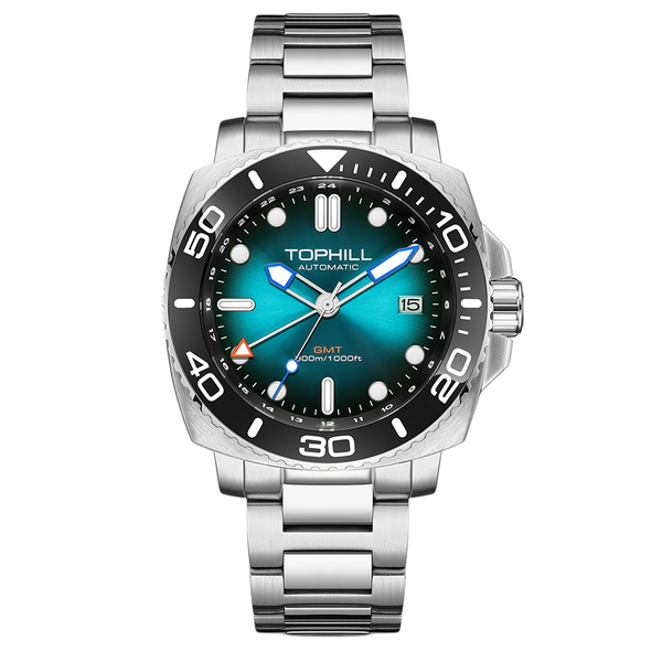 TOPHILL Automatic Watches for Men|Diving Watch 300M Waterproof|GMT Watch|Super Luminous|Screw-Down Crown & HEV|Ceramic Bezel|316L Stainless Steel & Sapphire Crystal|Black Luxury Watch for Business Scuba Diving|Gift for Men