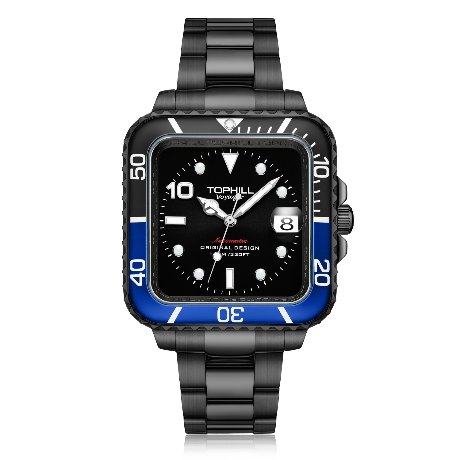 TOPHILL Men's Square Automatic Diver - 39mm 316L Steel, 10ATM/100M Water Resistant, Unidirectional Bezel, Date Window, Sapphire Glass, Turtle Safety Clasp, Original Design tophillwatch.com