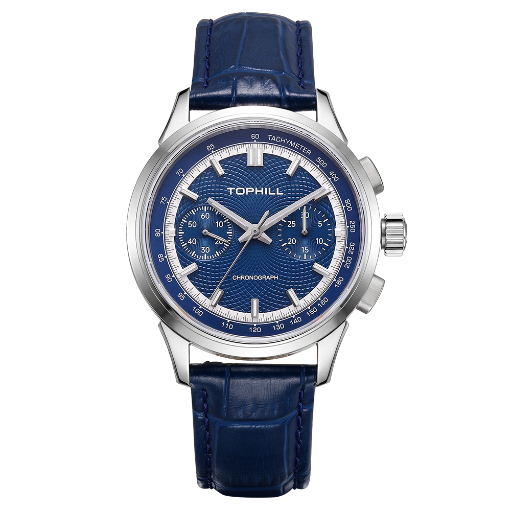 TOPHILL Mechanical Watch for Men, 40mm Stainless Steel Case, Manual-Wind Seagull ST1901 Movement, Sapphire Crystal, Leather Strap, Green Luminous Dial, TL030G
