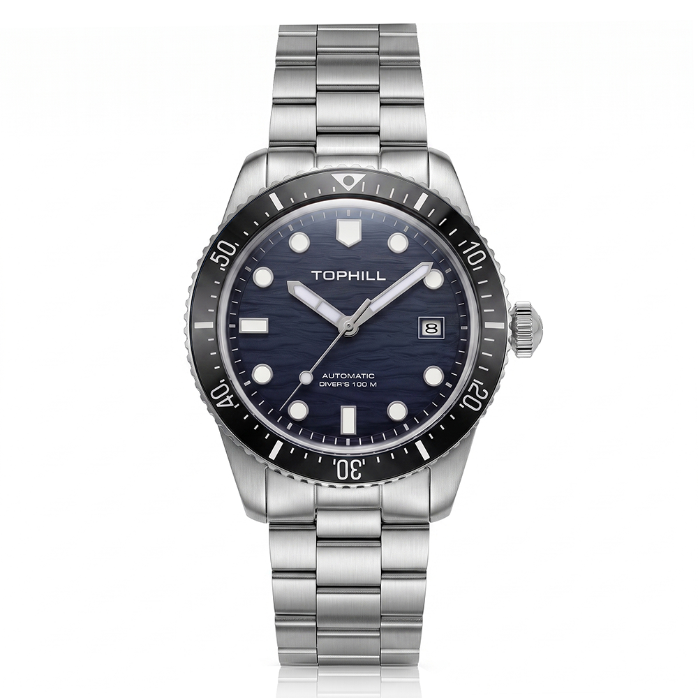 TOPHILL Automatic Diver Watch for Men, 39.5mm Stainless Steel Mechanical Watch with Ceramic Bezel, Sapphire Coated K1 Glass, 100M Waterproof, Japanese Miyota 8215 Movement,TD017G