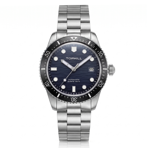 TOPHILL Automatic Diver Watch for Men, 39.5mm Stainless Steel Mechanical Watch with Ceramic Bezel, Sapphire Coated K1 Glass, 100M Waterproof, Japanese Miyota 8215 Movement,TD017G