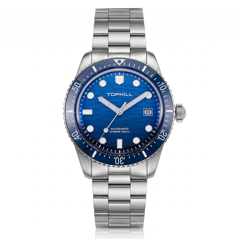 TOPHILL Automatic Diver Watch for Men, 39.5mm Stainless Steel Mechanical Watch with Ceramic Bezel, Sapphire Coated K1 Glass, 100M Waterproof, Japanese Miyota 8215 Movement,TD017G