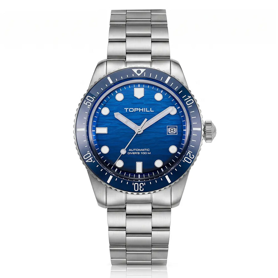 TOPHILL Automatic Diver Watch for Men, 39.5mm Stainless Steel Mechanical Watch with Ceramic Bezel, Sapphire Coated K1 Glass, 100M Waterproof, Japanese Miyota 8215 Movement,TD017G tophillwatch.com