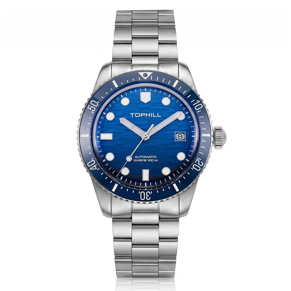 TOPHILL Automatic Diver Watch for Men, 39.5mm Stainless Steel Mechanical Watch with Ceramic Bezel, Sapphire Coated K1 Glass, 100M Waterproof, Japanese Miyota 8215 Movement,TD017G tophillwatch.com