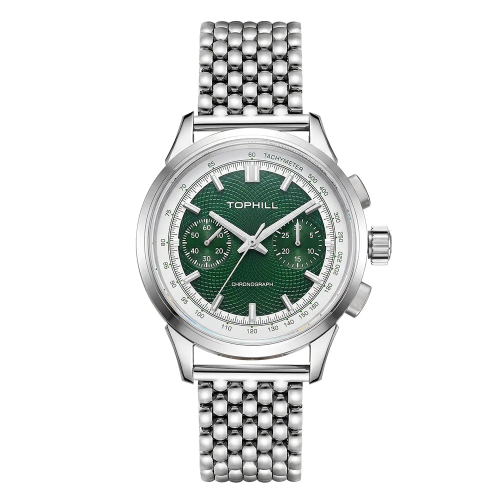 TOPHILL Mechanical Watch for Men, 40mm Stainless Steel Case, Manual-Wind Seagull ST1901 Movement, Sapphire Crystal, Leather Strap, Green Luminous Dial, TL030G tophillwatch.com