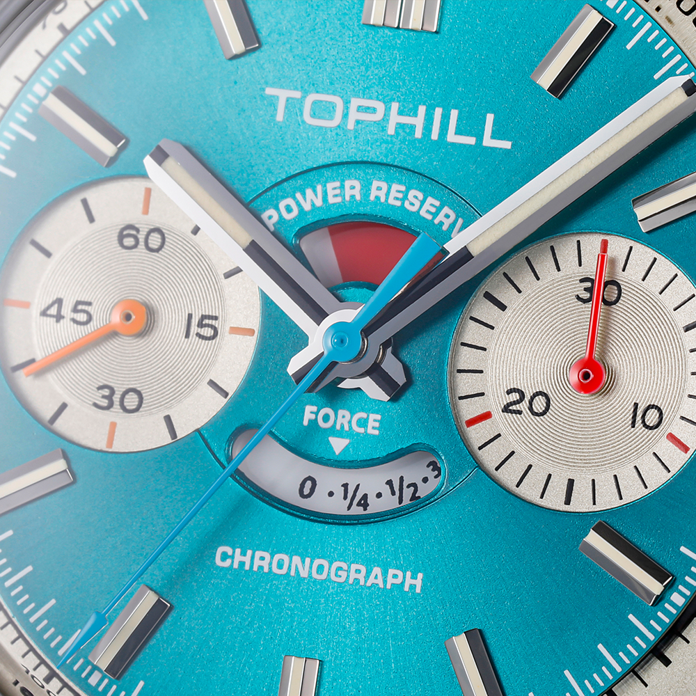 TOPHILL Men's Chronograph Watch Hand-Winding Mechanical Power Reserve Stainless Steel Case Genuine Dress Wristwatch Waterproof Kim003G