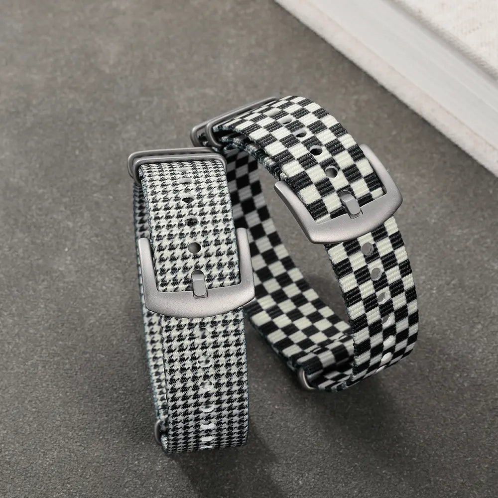 TOPHILL 20mm One-Piece Nylon Strap For Watch Classic Vintage Plaid Check Stripe Pattern Sandblasted Titanium Pin Buckle Unisex tophillwatch.com
