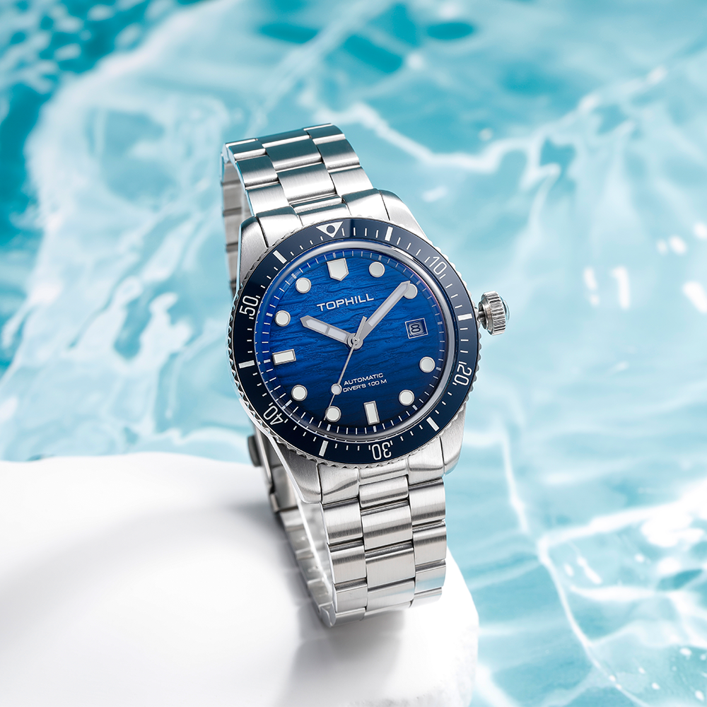 TOPHILL Automatic Diver Watch for Men, 39.5mm Stainless Steel Mechanical Watch with Ceramic Bezel, Sapphire Coated K1 Glass, 100M Waterproof, Japanese Miyota 8215 Movement,TD017G