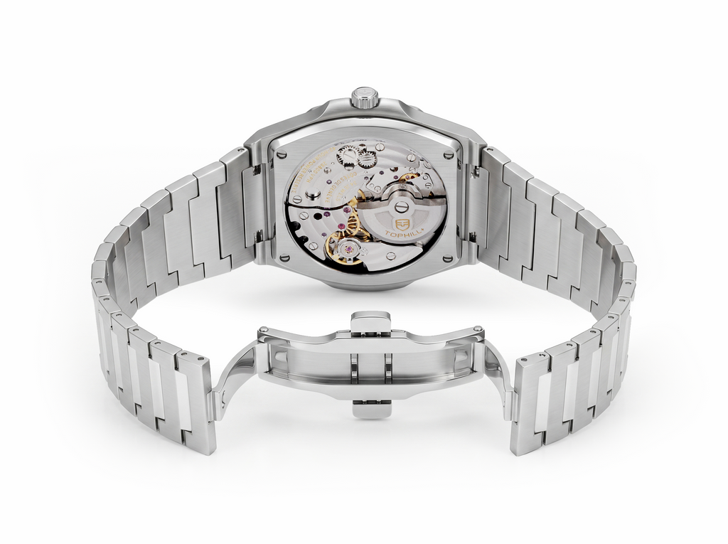 TOPHILL KIM Series Men's Automatic Watch 38.7mm Ultra-Slim 9mm Dress Watch Sunburst Dial Small Seconds Date Window Sapphire Crystal 5ATM Waterproof Stainless Steel Bracelet Mechanical Wristwatch Kim001 tophillwatch.com