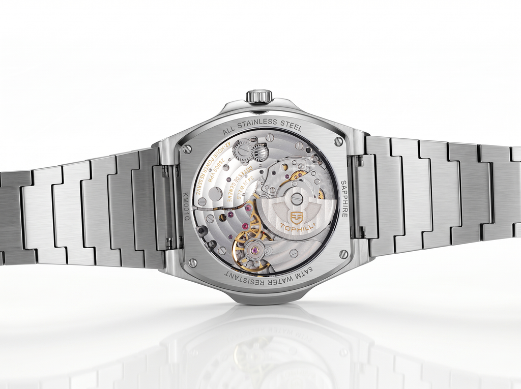 TOPHILL KIM Series Men's Automatic Watch 38.7mm Ultra-Slim 9mm Dress Watch Sunburst Dial Small Seconds Date Window Sapphire Crystal 5ATM Waterproof Stainless Steel Bracelet Mechanical Wristwatch Kim001 tophillwatch.com