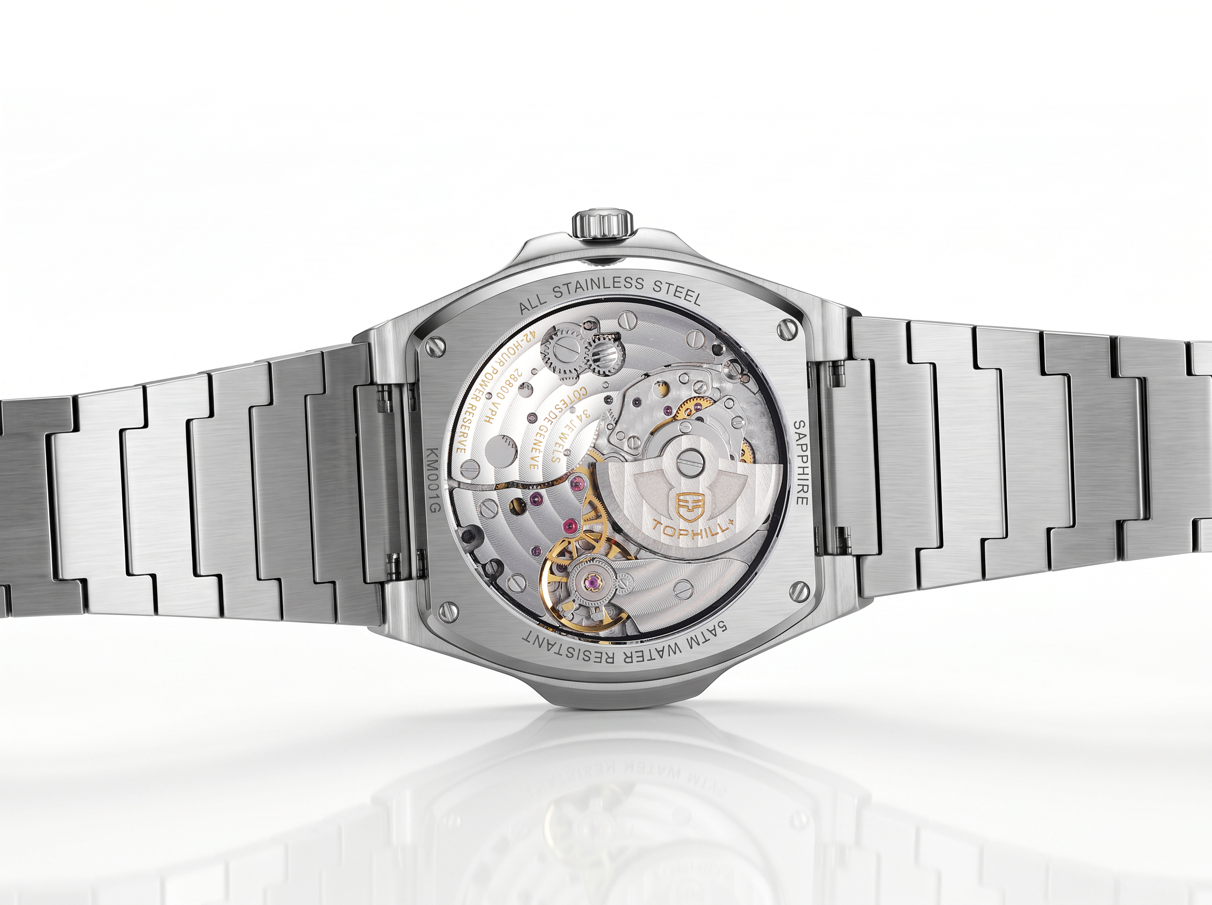 TOPHILL KIM Series Men's Automatic Watch 38.7mm Ultra-Slim 9mm Dress Watch Sunburst Dial Small Seconds Date Window Sapphire Crystal 5ATM Waterproof Stainless Steel Bracelet Mechanical Wristwatch Kim001 tophillwatch.com