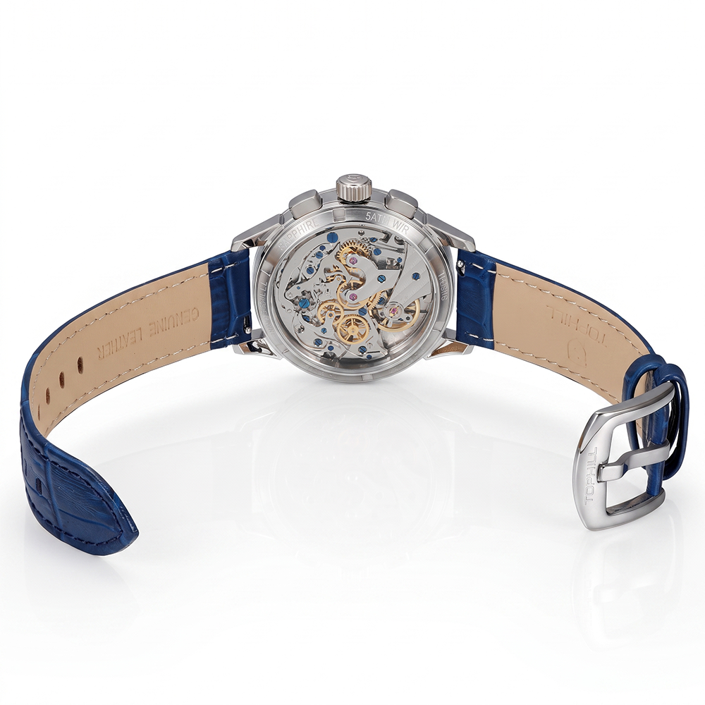 TOPHILL Mechanical Watch for Men, 40mm Stainless Steel Case, Manual-Wind Seagull ST1901 Movement, Sapphire Crystal, Leather Strap, Green Luminous Dial, TL030G