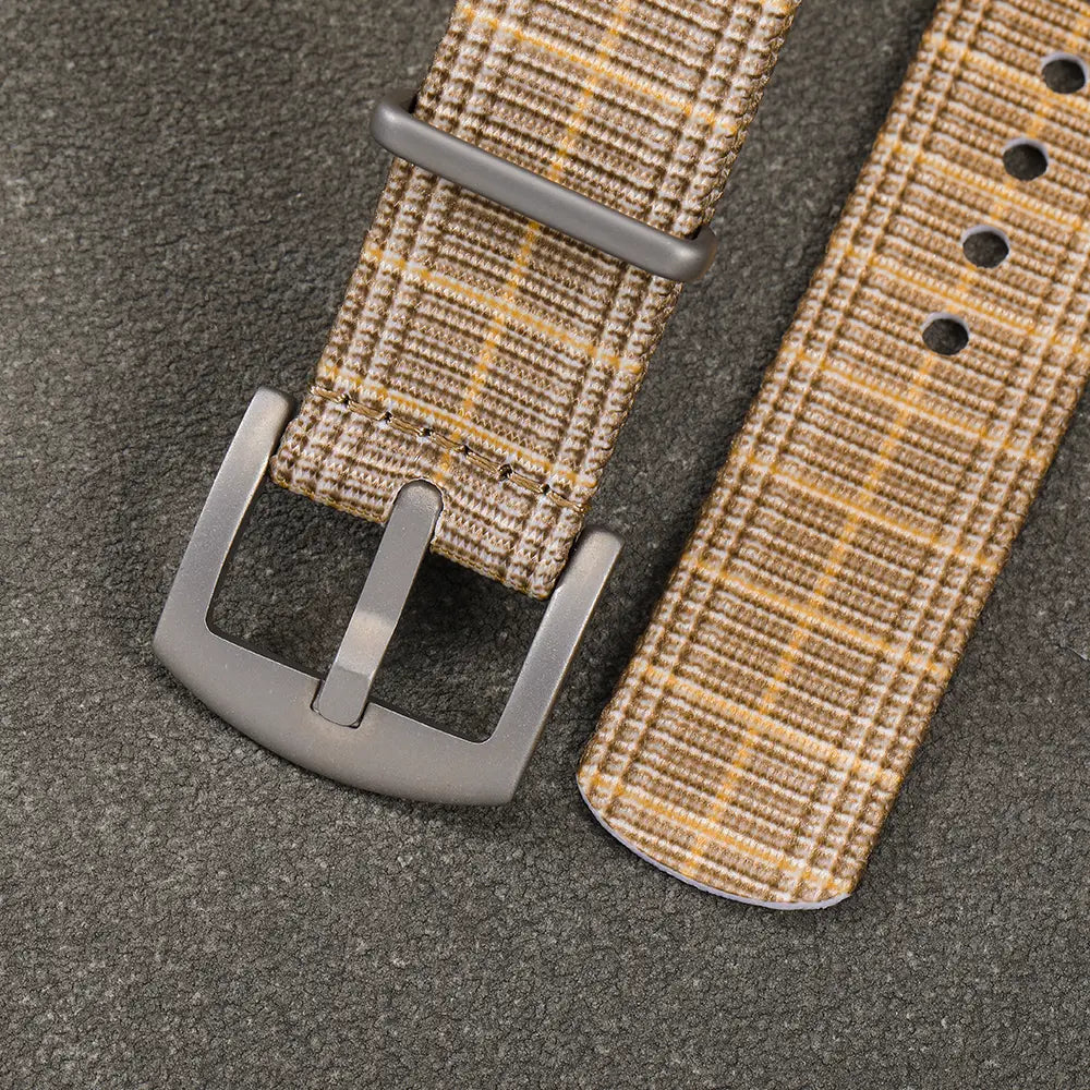 TOPHILL 20mm One-Piece Nylon Strap For Watch Classic Vintage Plaid Check Stripe Pattern Sandblasted Titanium Pin Buckle Unisex tophillwatch.com