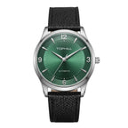 TOPHILL Men's Automatic Mechanical Watch, 42mm 304L Stainless Steel Case, Sunray Dial with Arabic Numerals, Single-Domed Sapphire Crystal, Top Grain Leather Strap, TW111G tophillwatch.com