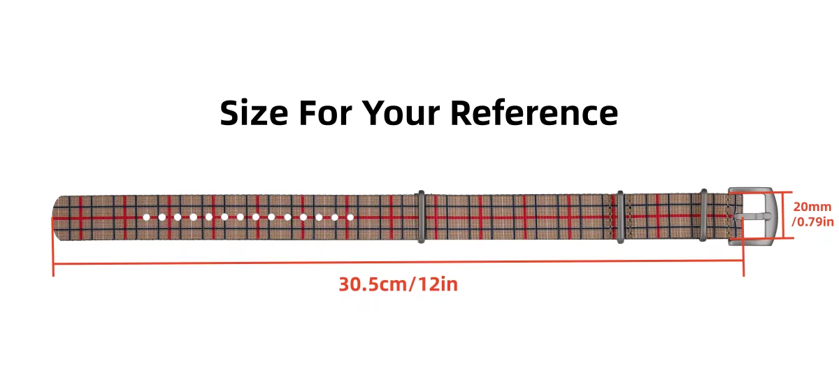 TOPHILL 20mm One-Piece Nylon Strap For Watch Classic Vintage Plaid Check Stripe Pattern Sandblasted Titanium Pin Buckle Unisex