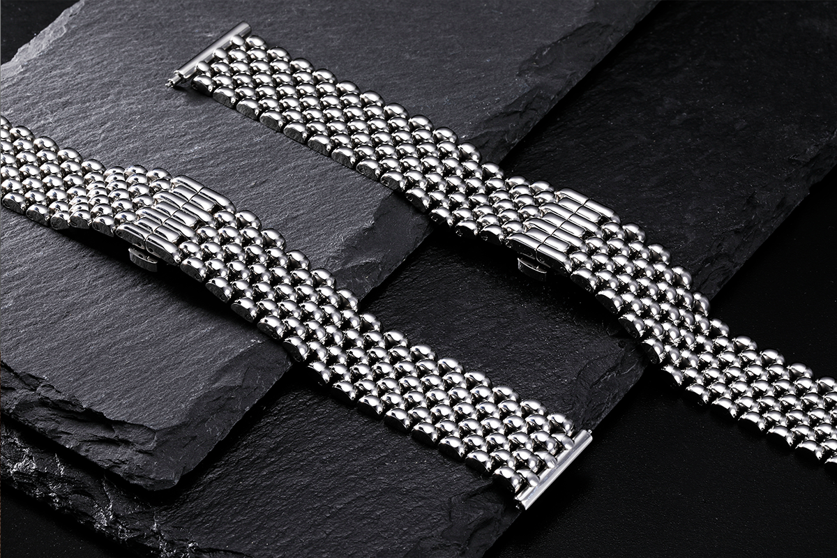 TOPHILL 20mm Beads Of Rice Watch Bracelet Polished Quick Release Endlinks Screw Links Universal 316L S. Steel Watchband Silver