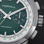 TOPHILL Mechanical Watch for Men, 40mm Stainless Steel Case, Manual-Wind Seagull ST1901 Movement, Sapphire Crystal, Leather Strap, Green Luminous Dial, TL030G