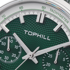 TOPHILL Mechanical Watch for Men, 40mm Stainless Steel Case, Manual-Wind Seagull ST1901 Movement, Sapphire Crystal, Leather Strap, Green Luminous Dial, TL030G