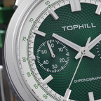 TOPHILL Mechanical Watch for Men, 40mm Stainless Steel Case, Manual-Wind Seagull ST1901 Movement, Sapphire Crystal, Leather Strap, Green Luminous Dial, TL030G