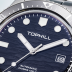TOPHILL Automatic Diver Watch for Men, 39.5mm Stainless Steel Mechanical Watch with Ceramic Bezel, Sapphire Coated K1 Glass, 100M Waterproof, Japanese Miyota 8215 Movement,TD017G