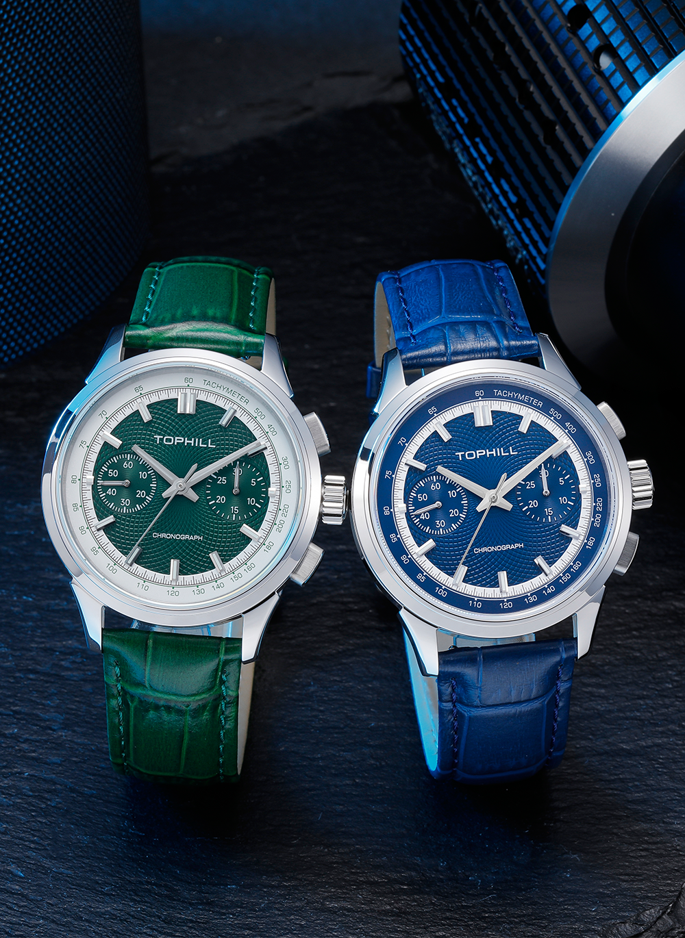 TOPHILL Mechanical Watch for Men, 40mm Stainless Steel Case, Manual-Wind Seagull ST1901 Movement, Sapphire Crystal, Leather Strap, Green Luminous Dial, TL030G
