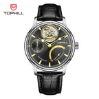 TOPHILL Men's Tourbillon Automatic Mechanical Watch 43.7mm Sapphire Crystal Leather Strap 5ATM Waterproof Kinetic Energy Reserve Display Luxury Dress Watch TU013G tophillwatch.com