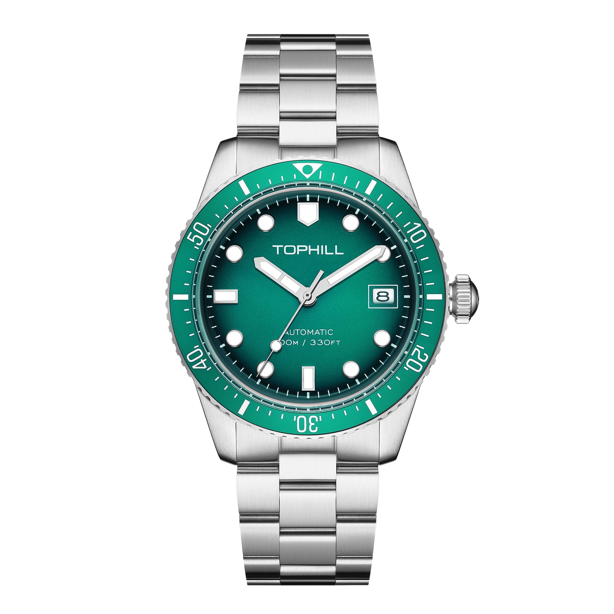 TOPHILL Men's Automatic Mechanical Watch 40mm Stainless Steel Bracelet 10ATM Waterproof NH35 Movement Luminous Date Window Dress Watch TD010G tophillwatch.com