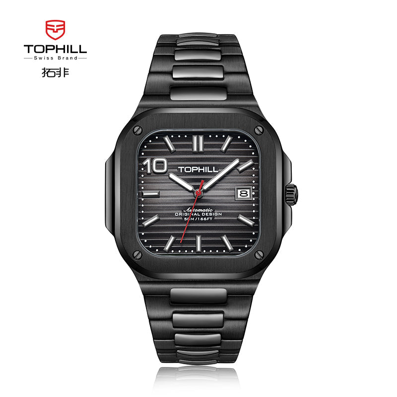 TOPHILL Men's Square Automatic Watch - 39mm 316L Steel Case & Bracelet, Date Window, Sapphire Glass, 5ATM Water Resistant, Butterfly Clasp, Luxury Sports Watch tophillwatch.com