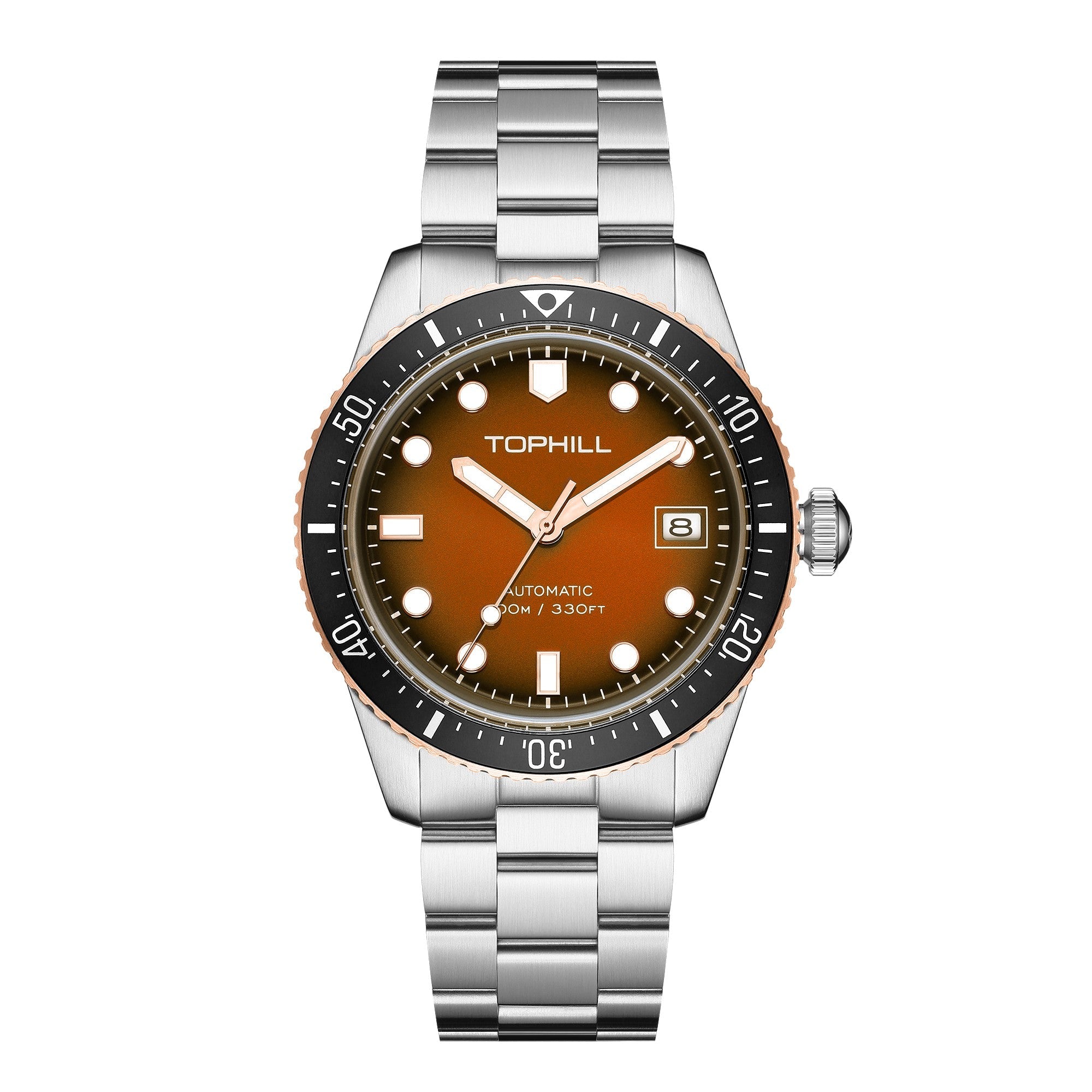 TOPHILL Men's Automatic Mechanical Watch 40mm Stainless Steel Bracelet 10ATM Waterproof NH35 Movement Luminous Date Window Dress Watch TD010G tophillwatch.com