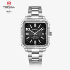 TOPHILL Men's Square Automatic Mechanical Watch - 38.5mm 316L Steel, Sunray Dial, 10 o'clock Hour Marker, Date Display, Solid Steel Band, 50M Water Resistant, Dress Business Watch tophillwatch.com