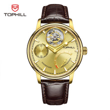 Charger l'image dans la galerie, TOPHILL Men's Tourbillon Automatic Mechanical Watch 43.7mm Sapphire Crystal Leather Strap 5ATM Waterproof Kinetic Energy Reserve Display Luxury Dress Watch TU013G tophillwatch.com
