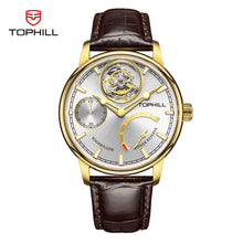Charger l'image dans la galerie, TOPHILL Men's Tourbillon Automatic Mechanical Watch 43.7mm Sapphire Crystal Leather Strap 5ATM Waterproof Kinetic Energy Reserve Display Luxury Dress Watch TU013G tophillwatch.com

