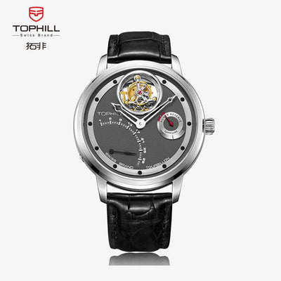 TOPHILL Men's Tourbillon Automatic Mechanical Watch 42.5mm Sapphire Crystal Leather Strap 5ATM Waterproof Retrograde Date Power Reserve Display Luxury Watch TU009G tophillwatch.com