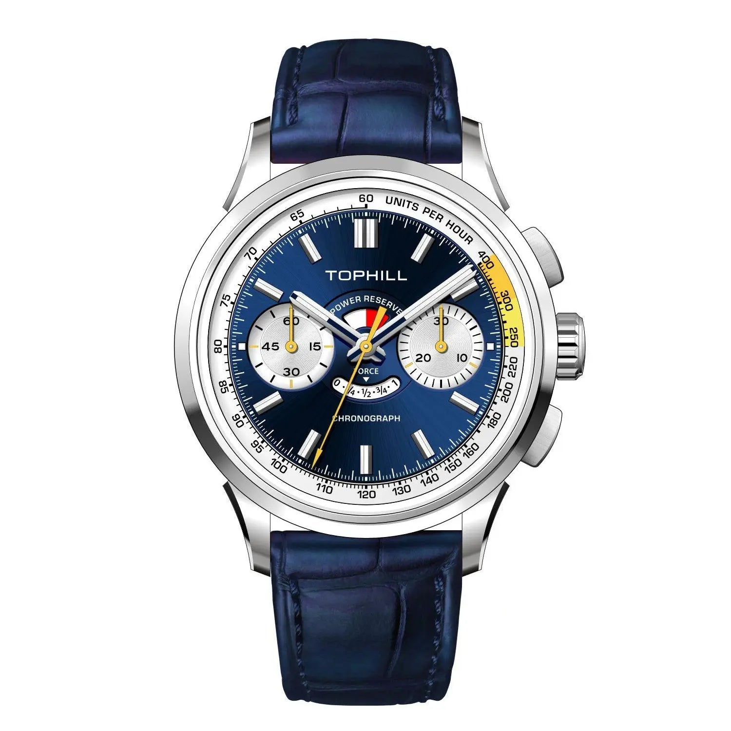 TOPHILL Men's Chronograph Watch Automatic Mechanical Power Reserve Stainless Steel Case Genuine Leather Strap Business Dress Wristwatch Waterproof Kim003 tophillwatch.com