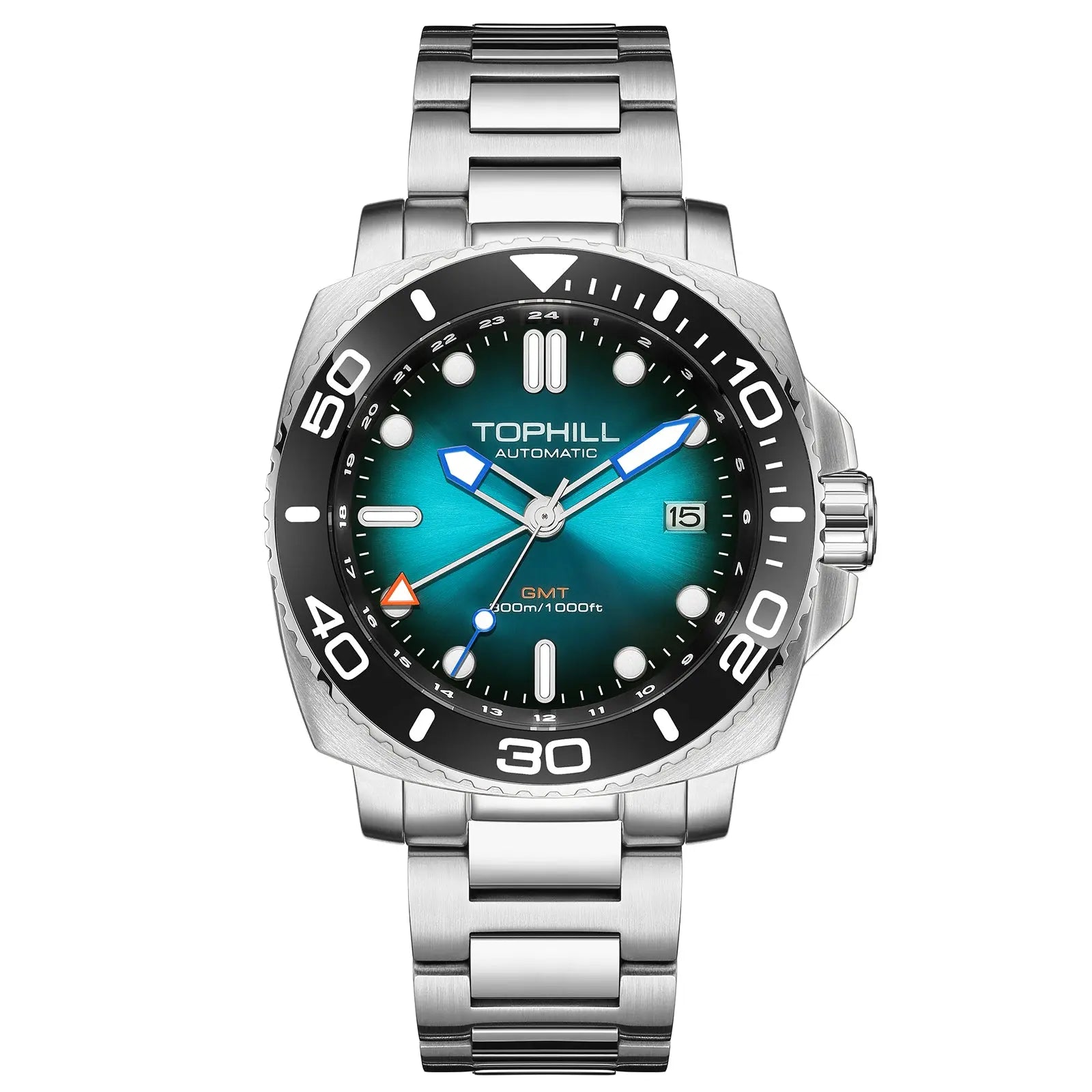 TOPHILL Automatic Watches for Men|Diving Watch 300M Waterproof|GMT Watch|Super Luminous|Screw-Down Crown & HEV|Ceramic Bezel|316L Stainless Steel & Sapphire Crystal|Black Luxury Watch for Business Scuba Diving|TD012 tophillwatch.com