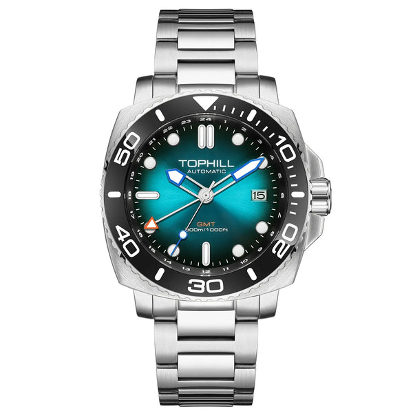 TOPHILL Automatic Watches for Men|Diving Watch 300M Waterproof|GMT Watch|Super Luminous|Screw-Down Crown & HEV|Ceramic Bezel|316L Stainless Steel & Sapphire Crystal|Black Luxury Watch for Business Scuba Diving|TD012 tophillwatch.com