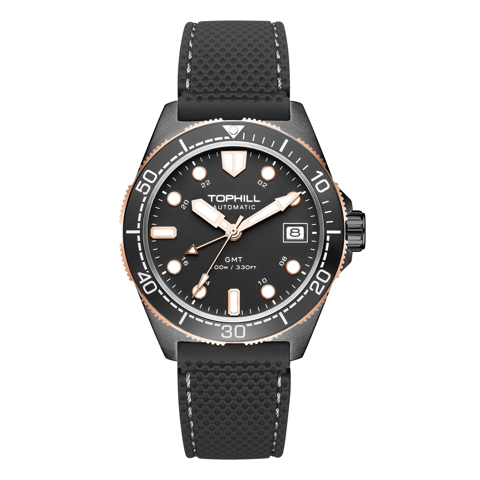 TOPHILL Mens Watches GMT Automatic Dive Watch|39.5mm 316L Steel Dive Watch|NH34 Movement|Sapphire Crystal|Ceramic Bezel|10ATM Water Resistant|BGW9 Luminous Rubber Strap Watch for Men tophillwatch.com