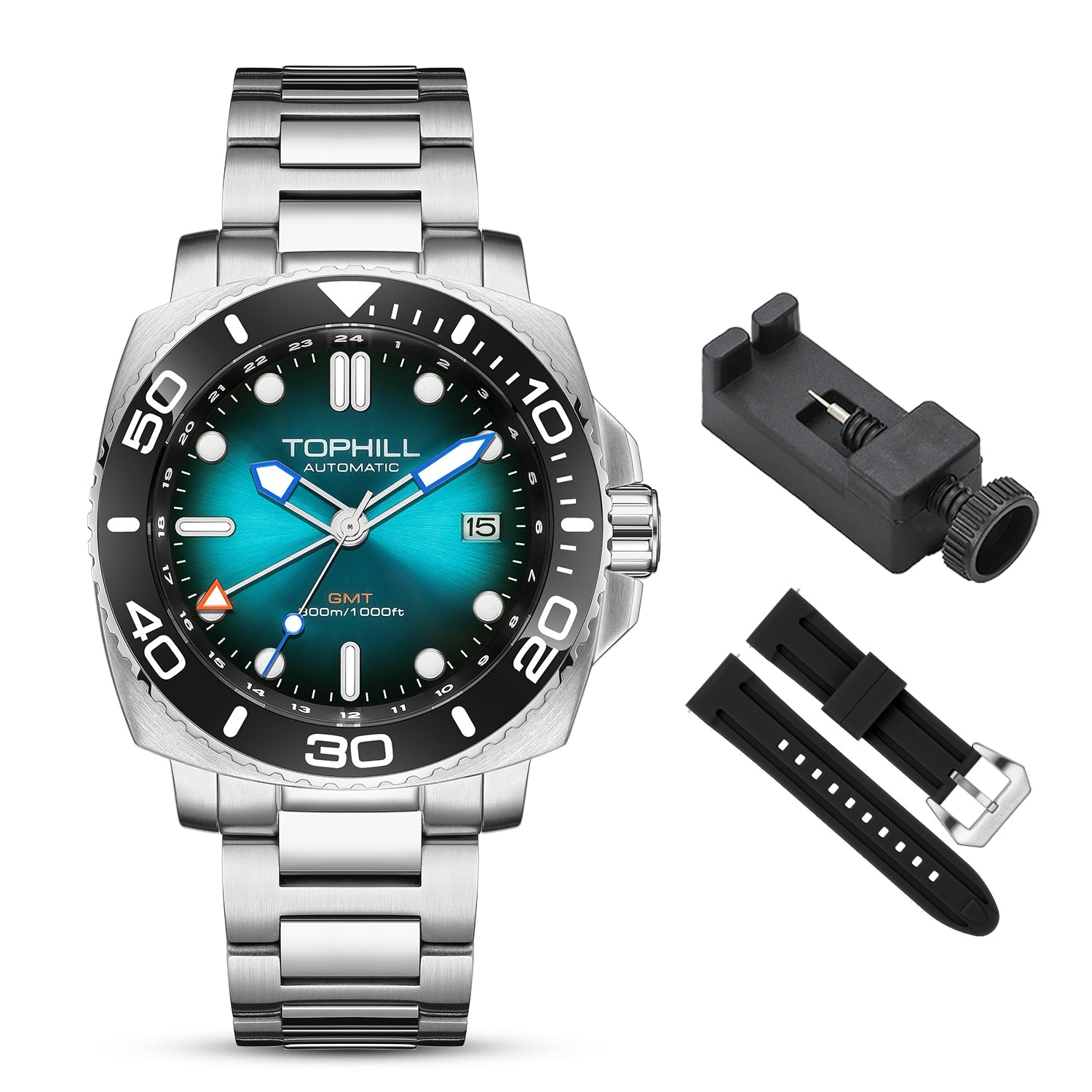 TOPHILL Automatic Watches for Men|Diving Watch 300M Waterproof|GMT Watch|Super Luminous|Screw-Down Crown & HEV|Ceramic Bezel|316L Stainless Steel & Sapphire Crystal|Black Luxury Watch for Business Scuba Diving|Gift for Men tophillwatch.com