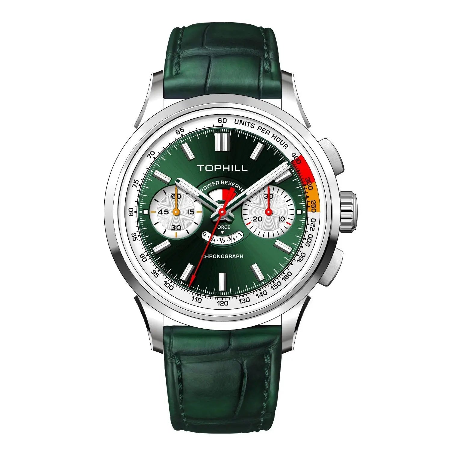 TOPHILL Men's Chronograph Watch Automatic Mechanical Power Reserve Stainless Steel Case Genuine Leather Strap Business Dress Wristwatch Waterproof Kim003 tophillwatch.com
