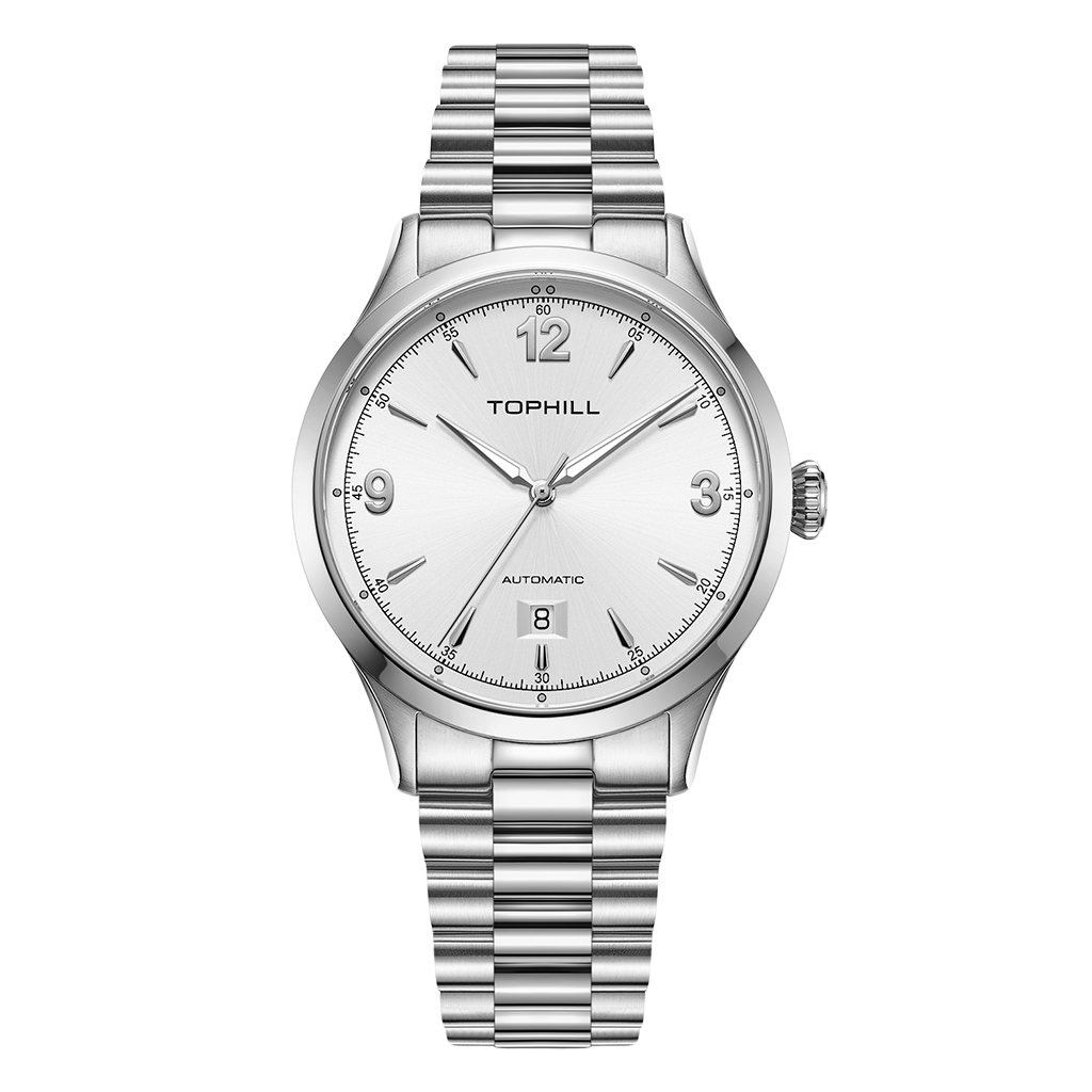 TOPHILL Men's Automatic Dress Watch 40mm - Miyota 8215 Japanese Movement, Sunburst Dial, 316L Steel, Sapphire Crystal, 5ATM Waterproof, Slim Profile, Butterfly Clasp Classic Business Timepiece tophillwatch.com