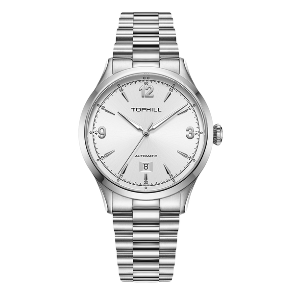 TOPHILL Men's Automatic Dress Watch 40mm - Miyota 8215 Japanese Movement, Sunburst Dial, 316L Steel, Sapphire Crystal, 5ATM Waterproof, Slim Profile, Butterfly Clasp Classic Business Timepiece