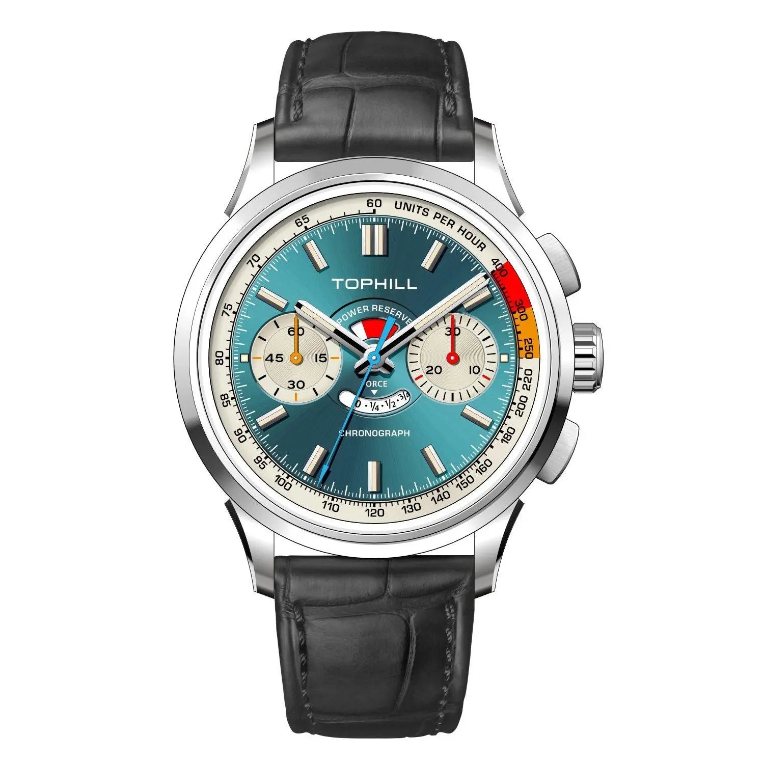 TOPHILL Men's Chronograph Watch Automatic Mechanical Power Reserve Stainless Steel Case Genuine Leather Strap Business Dress Wristwatch Waterproof Kim003 tophillwatch.com