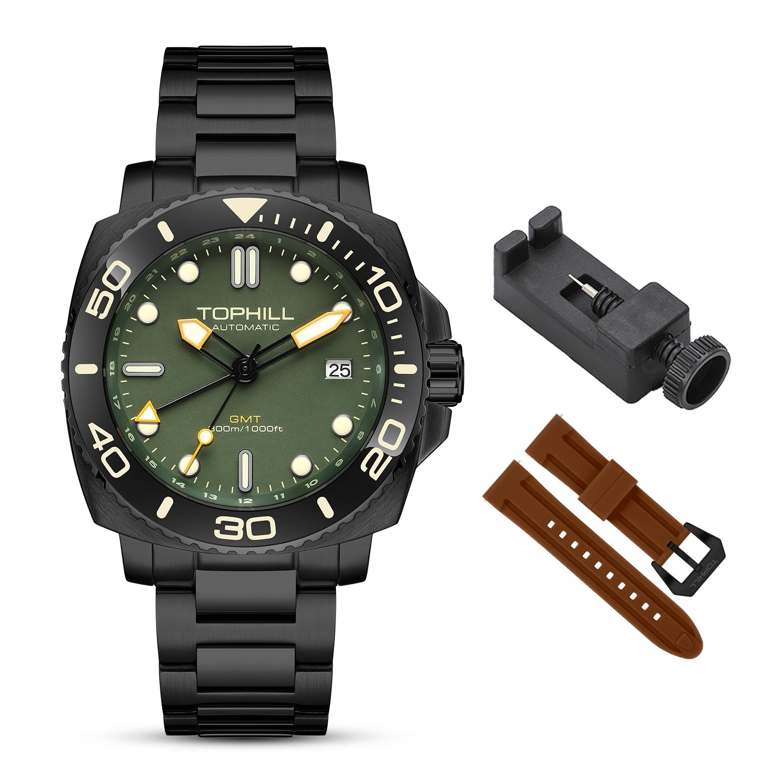 TOPHILL Automatic Watches for Men|Diving Watch 300M Waterproof|GMT Watch|Super Luminous|Screw-Down Crown & HEV|Ceramic Bezel|316L Stainless Steel & Sapphire Crystal|Black Luxury Watch for Business Scuba Diving|Gift for Men tophillwatch.com
