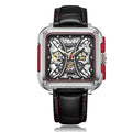 TOPHILL Men's Square Skeleton Watch - 42mm Automatic Mechanical, 28D0 Movement, Open-Work Dial, 316L Stainless Steel, Sapphire Glass, Leather Band, 5ATM Water Resistant tophillwatch.com