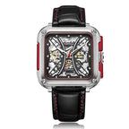 TOPHILL Men's Square Skeleton Watch - 42mm Automatic Mechanical, 28D0 Movement, Open-Work Dial, 316L Stainless Steel, Sapphire Glass, Leather Band, 5ATM Water Resistant tophillwatch.com